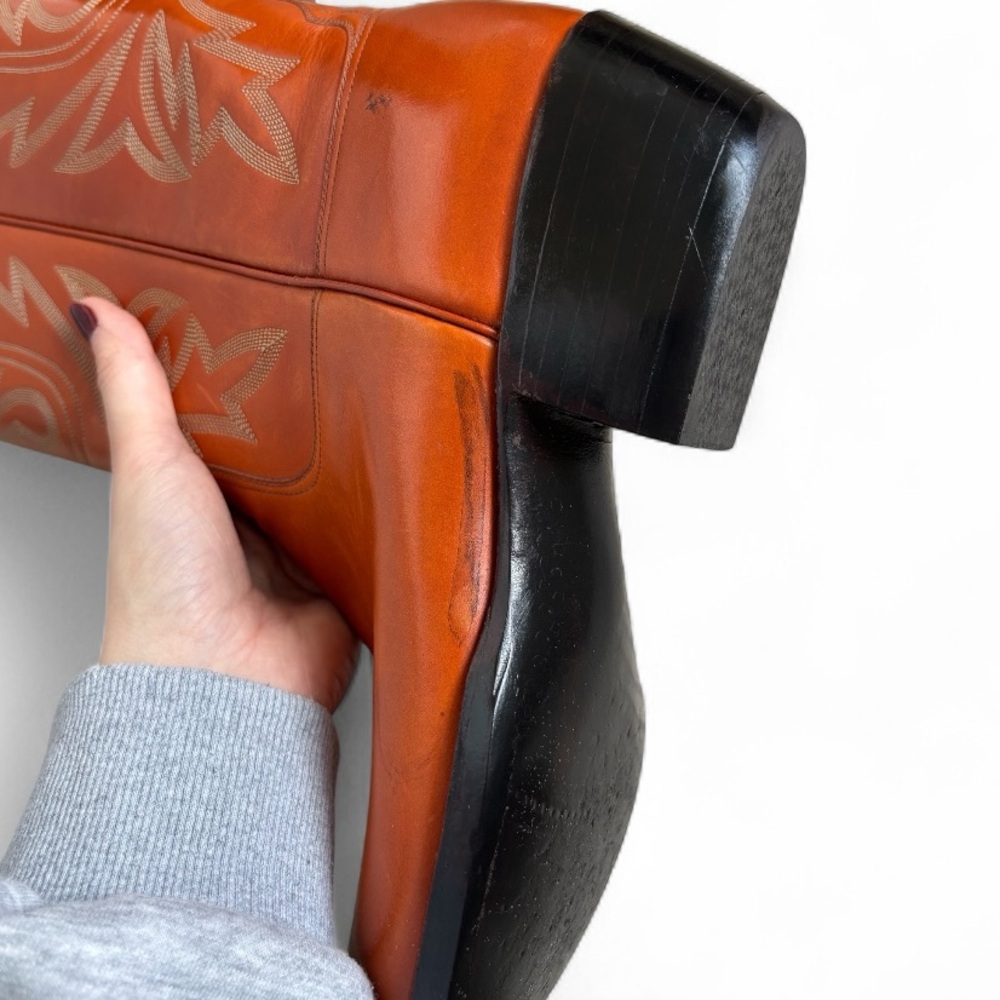 Men’s Little’s Boot Company Handmade Western Boots - Orange/Cognac Leather - Picture 10 of 12